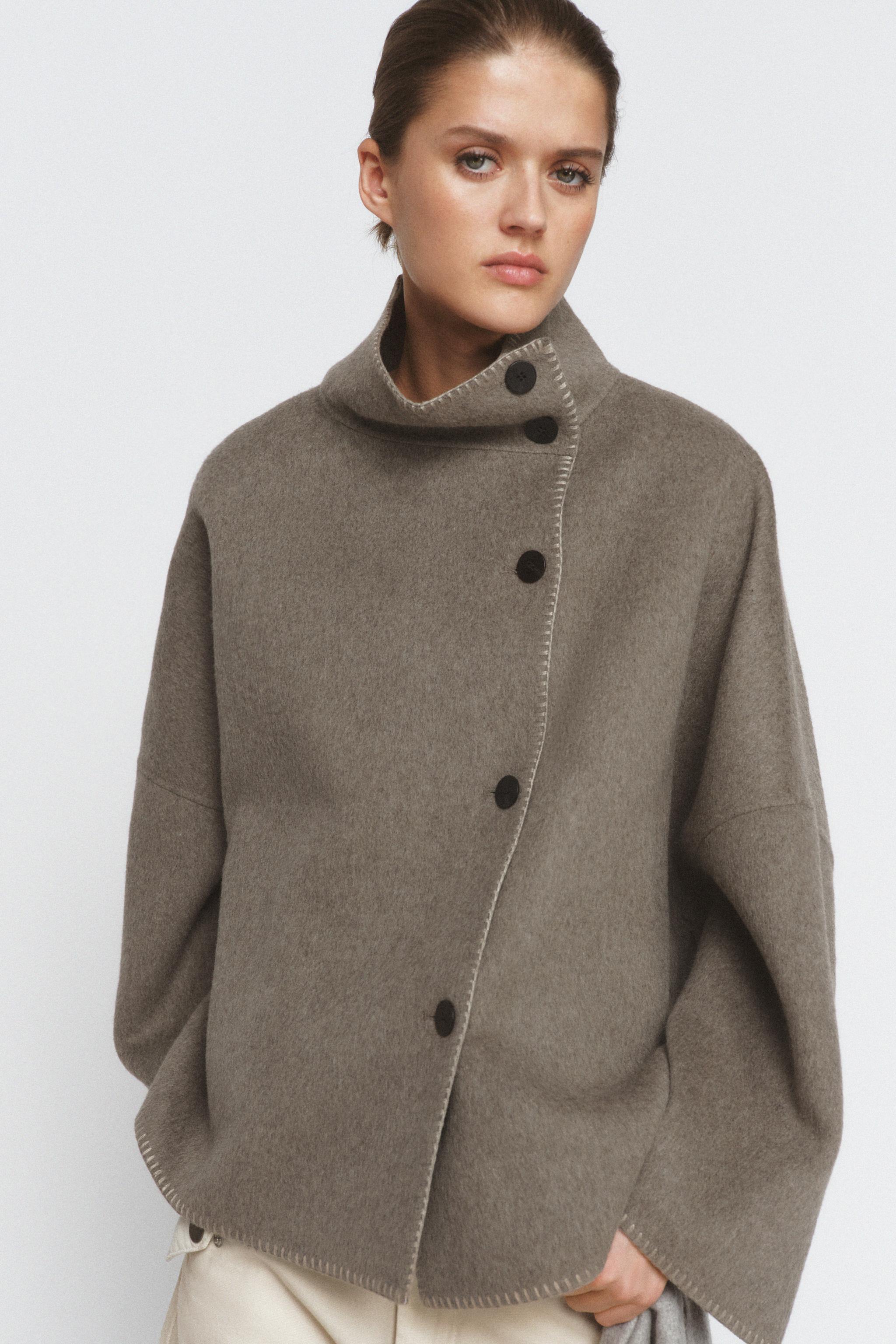 Wool Blend Topstitched Jacket Zw Collection