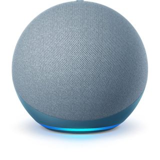 Blue round Amazon Echo Dot (4th Gen) with light