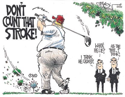 Political Cartoon U.S. Trump COVID golf