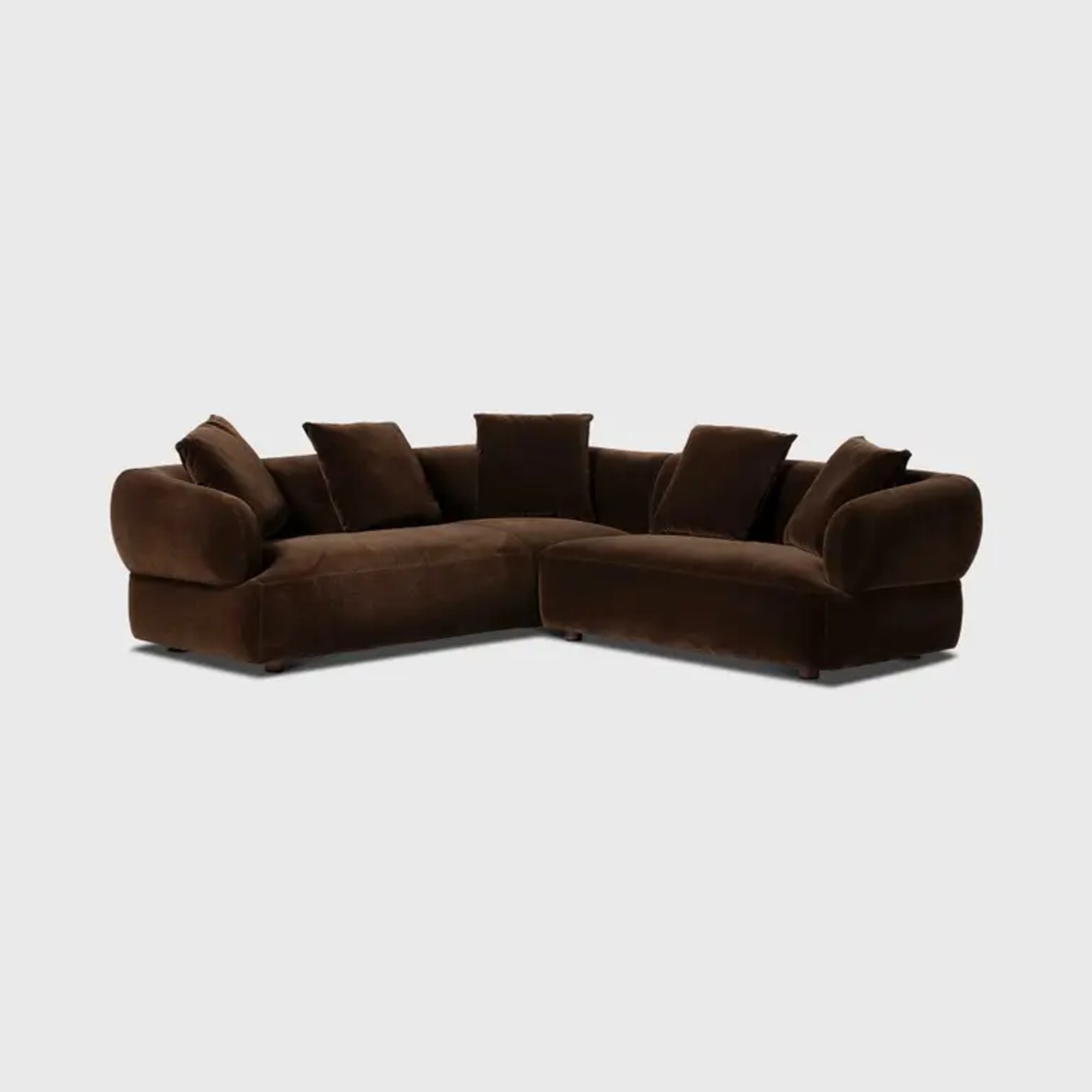 Barker and Stonehouse Blume Dark Brown Curved Left Hand Facing Velvet Sofa