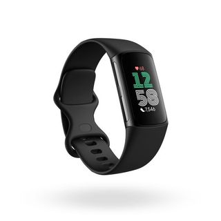The Fitbit Charge 6 in black with an Obsidian Infinity band.