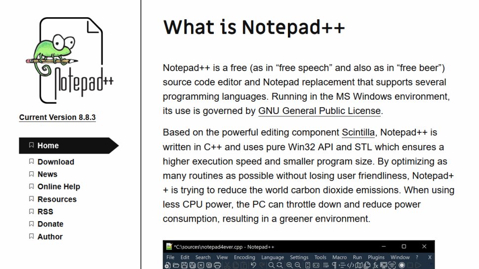 Notepad++ website screenshot (July 2025).