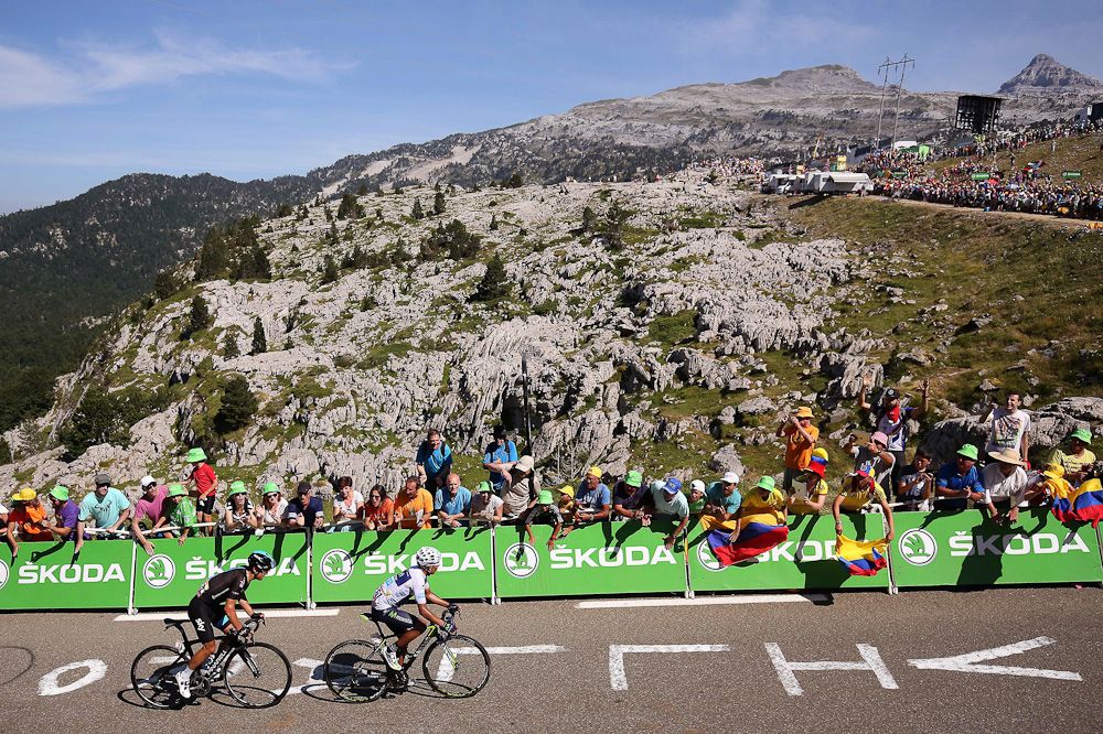 Richie Porte follows Nairo Quintana near the finish.