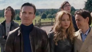 Michael Fassbender with the other X-Men in X-Men: First Class
