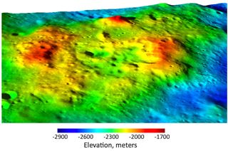 The nature of the rare volcanic terrain on the far side of the moon is clear in this Lunar Reconnaissance Orbiter image, which is combined with a digital terrain model created\. At center is an irregular depression that may be a volcano caldera and at its edges are domes with features that suggest they were formed by the intrusion of high-viscosity silicic lava, a type of lava rare on the moon.