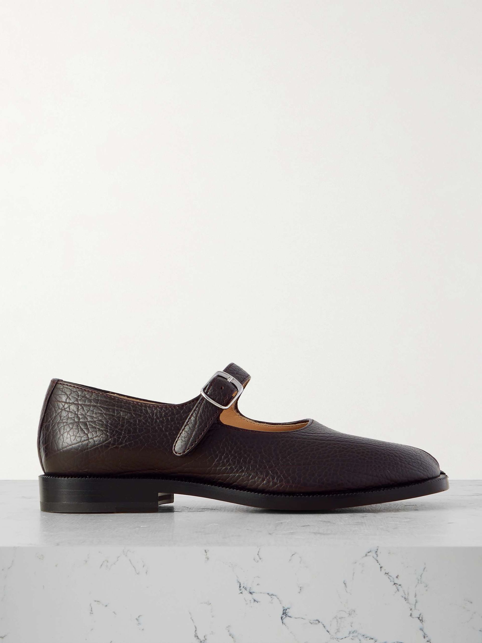 Tabi Split-Toe Textured-Leather Mary Jane Flats