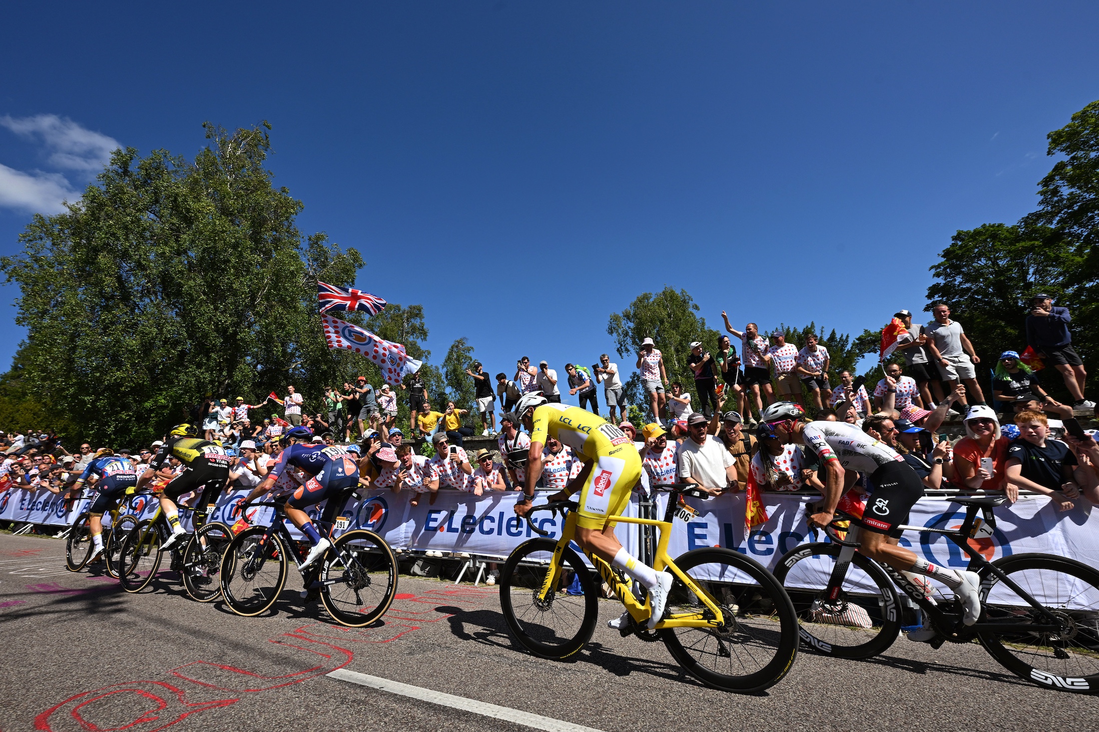 Leading group stage four 2025 Tour de France