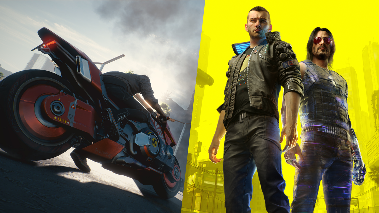 Motorbike, V and Johnny Silverhand in Cyberpunk 2077