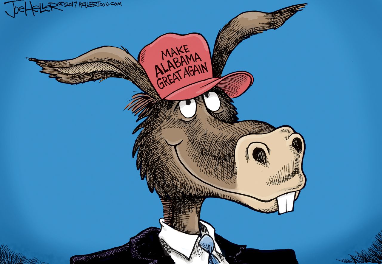 Political cartoon U.S. Alabama Roy Moore loss Democrats MAGA