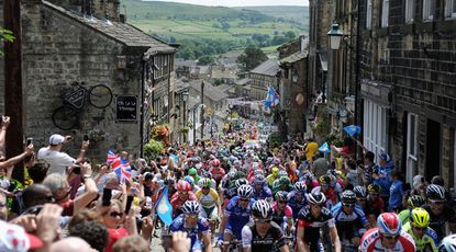 Cyclists in last year's Tour de France pass through Haworth, West Yorkshire