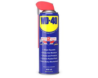 A 450ml can of WD-40 maintenance spray on white background