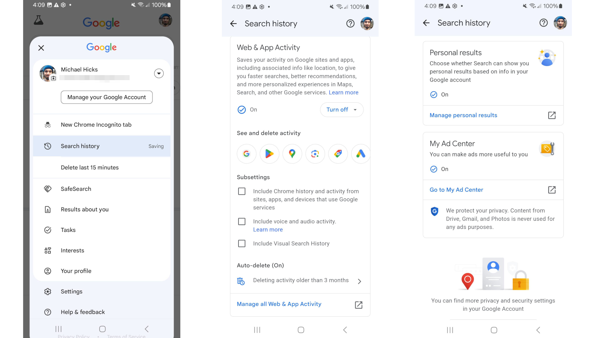 Enabling web & app history in the Google app