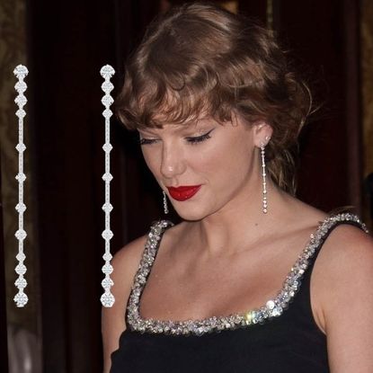 Taylor Swift in New York City wearing a pair of DeBeers diamond earrings