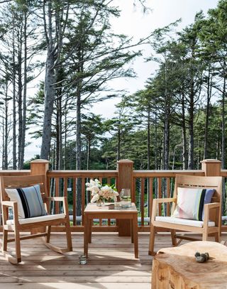 outdoor timber furniture on a porch