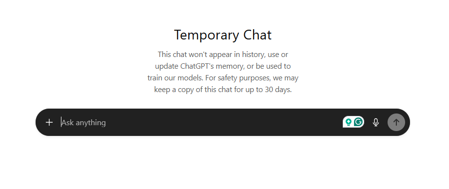 A screenshot of ChatGPT&#039;s temporary chat