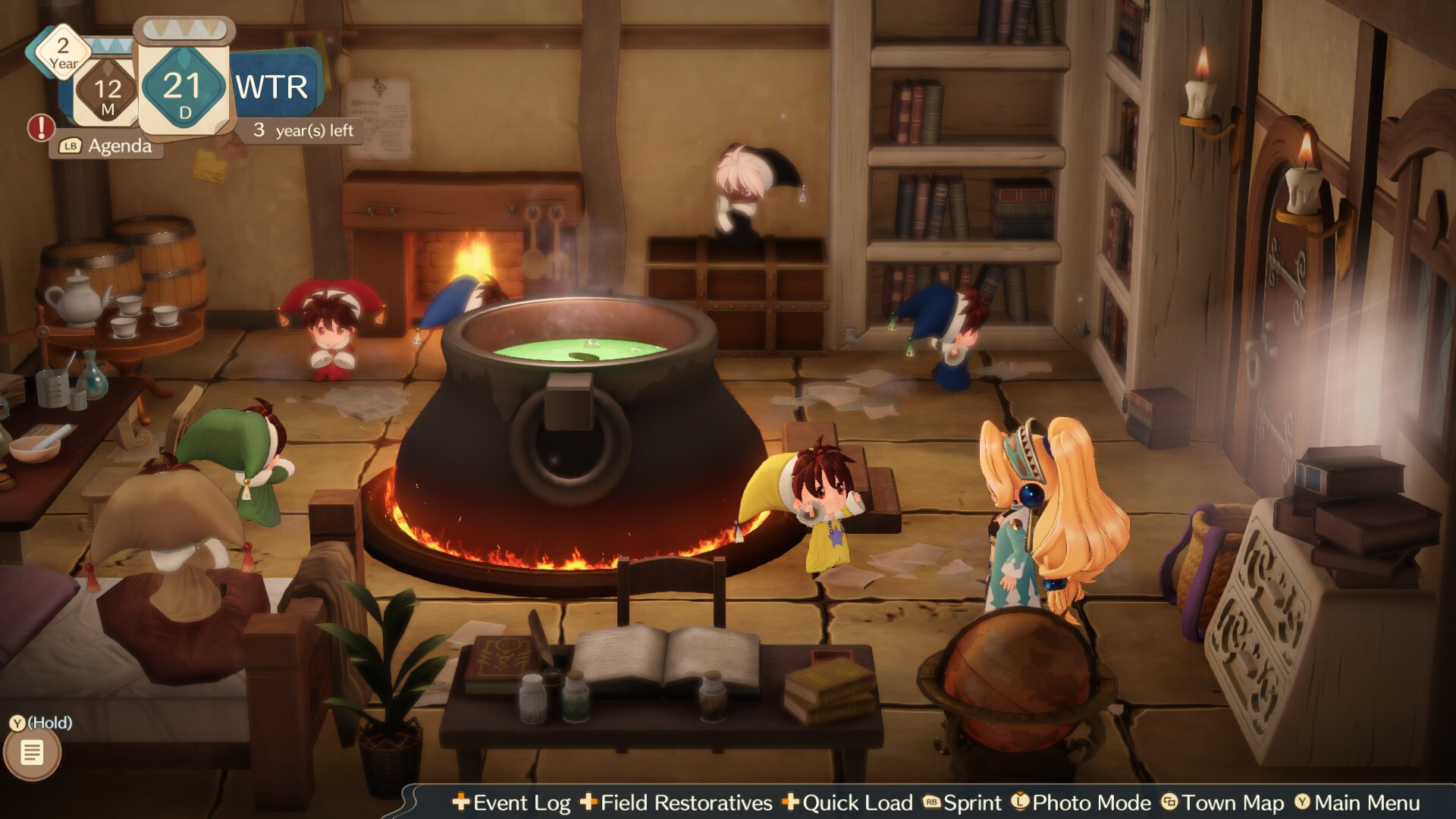 In the Atelier Marie remake, Marie speaks to a small character in front of a cauldron