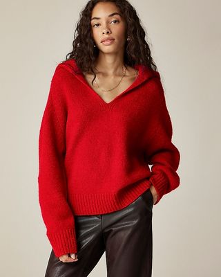 Johnny-Collar Sweater With Ribbed Trim