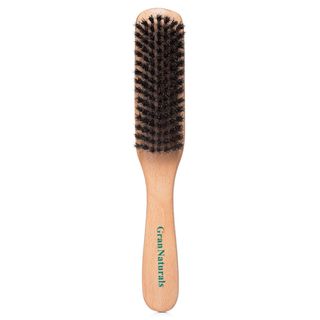 Grannaturals Boar Bristle Slick Back Hair Brush - Soft/medium Smoothing Hairbrush to Style, Polish, & Lay Hair Down Flat to Create a Sleek Frizz Free Hairstyle for Women and Men - Wooden Handle