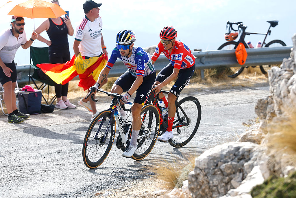 Primoz Roglic (Red Bull - BORA - hansgrohe) leads Enric Mas (Movistar) during the 2026 Vuelta a Espa&amp;ntilde;a. (Photo by Luis Gomez - Pool/Getty Images)