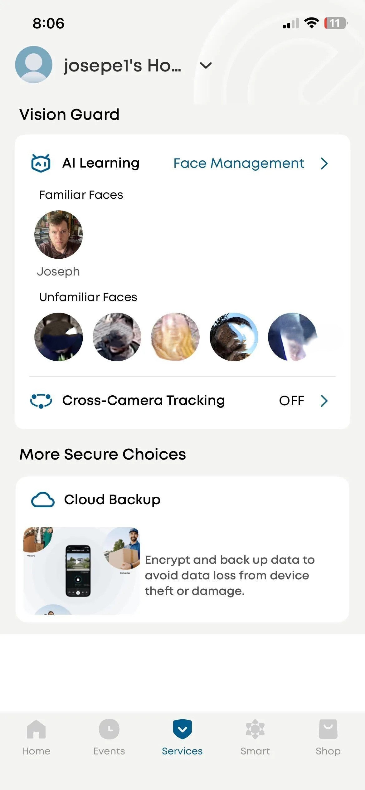 The facial recognition system for the eufy security camera app