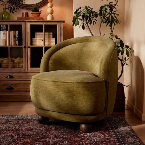 Dunelm, Amina Olive Chenille Ball Foot Tub Chair