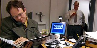 Dwight's office in the bathroom in The Office.
