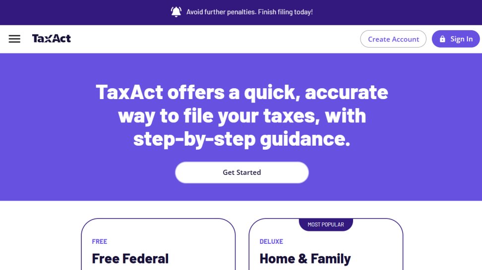 TaxAct website screenshot (May 2025)