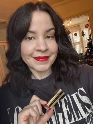 Mica Ricketts wearing Max Factor Colour Elixir Lipstick in Ruby Tuesday