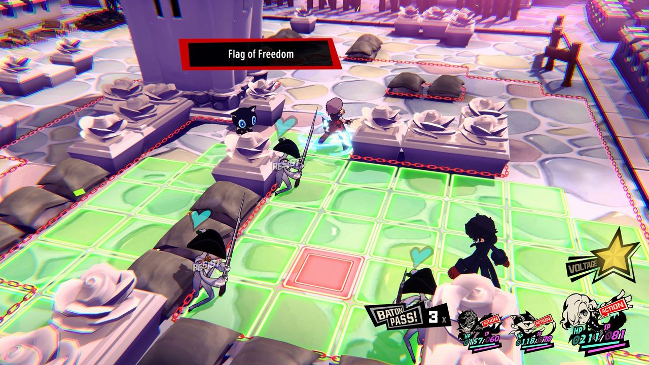 Persona 5 Tactica screenshot featuring combat grid