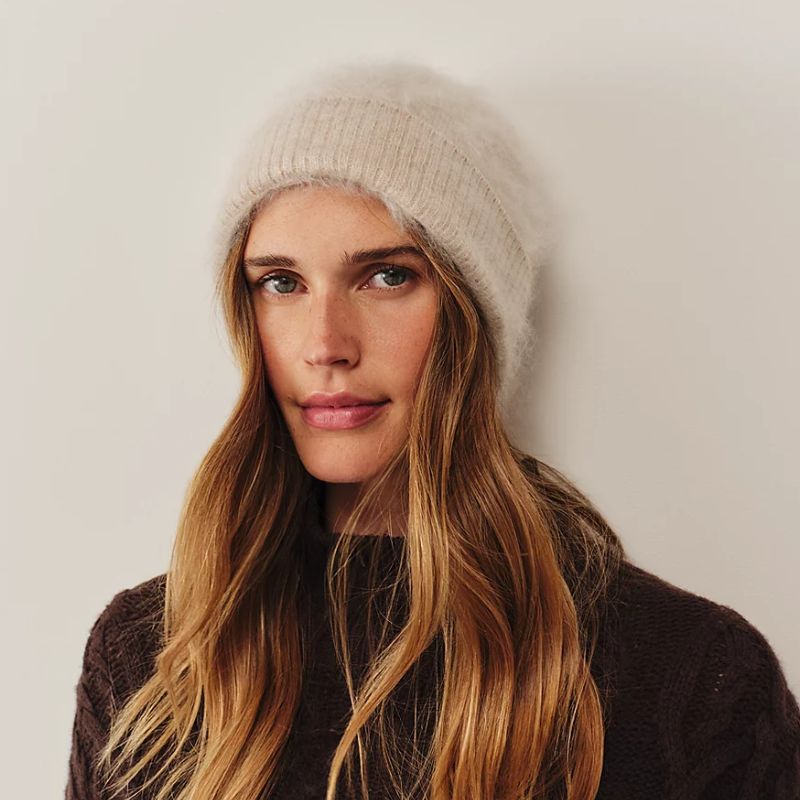 white brushed cashmere beanie