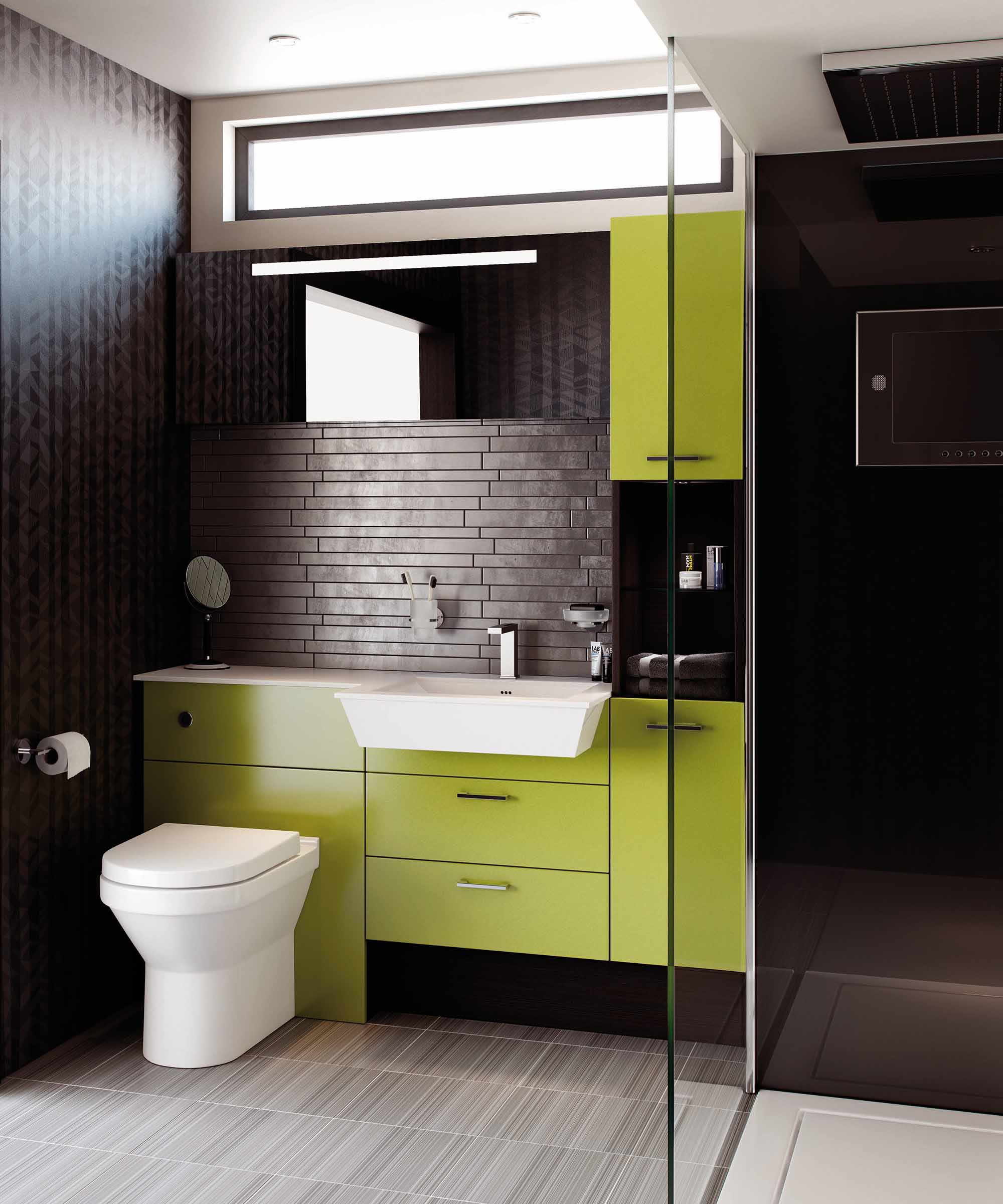 Chocolate brown and lime green bathroom