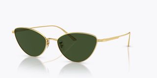 cat-eye sunglasses with green lenses and gold arms