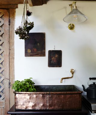 copper sink in a farmhouse kitchen