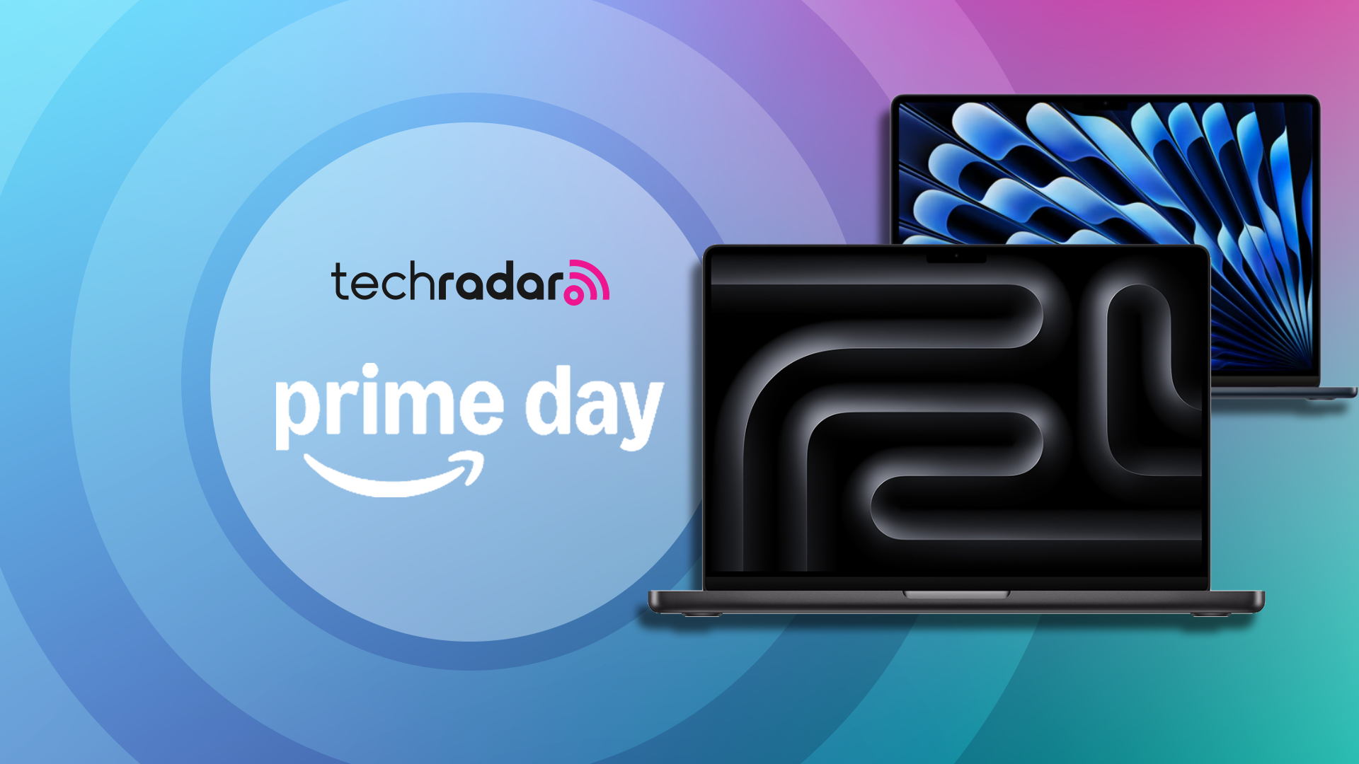 MacBook Pro and MacBook Air M4 against a TechRadar Prime Day deals background