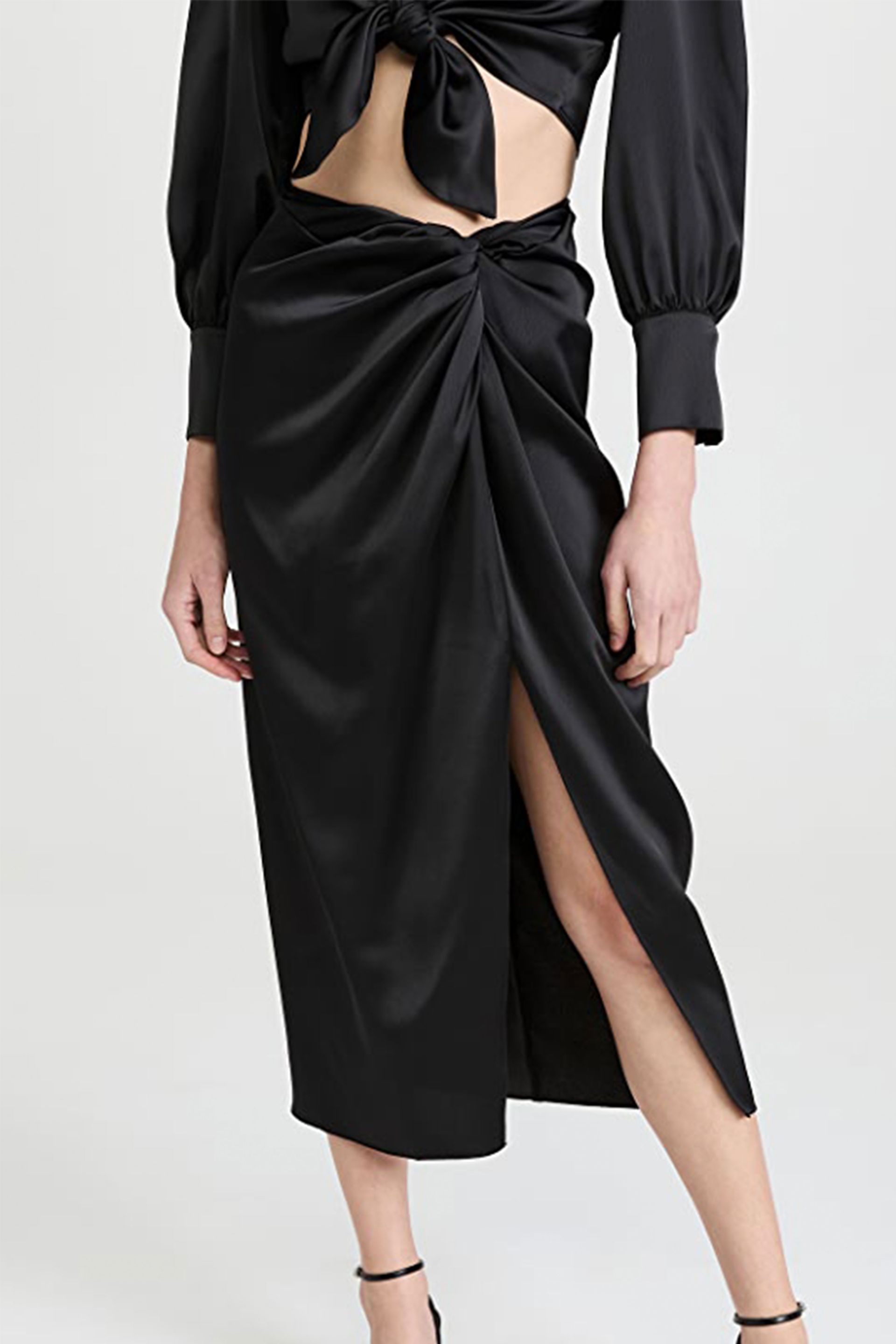 WAYF Inez Twist Knot Slit Front Midi Skirt