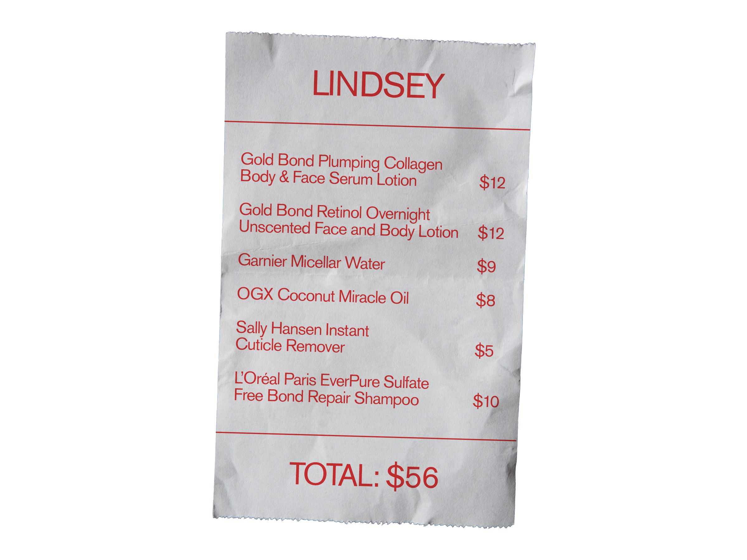 Lindsey Zubritsky's Drugstore Beauty Shopping Receipt
