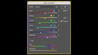 See how your daytime images look in mono with Photoshop’s Black & White conversion. Go to Image > Adjustments > Black & White and select the Red filter preset, then tweak the Red/Yellow channels so the highlights don’t over expose