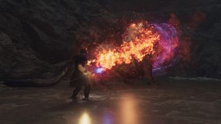 Mage screenshots from Dragon's Dogma 2 casting fire.