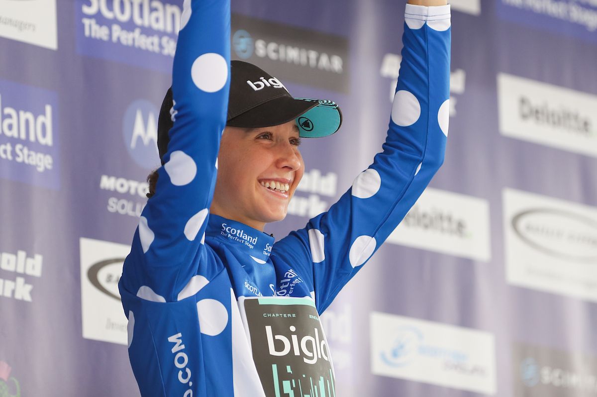 Cecilie Uttrup Ludwig of BIGLA cycling team in the Event Scotland Queen of the Mountains Jersey.