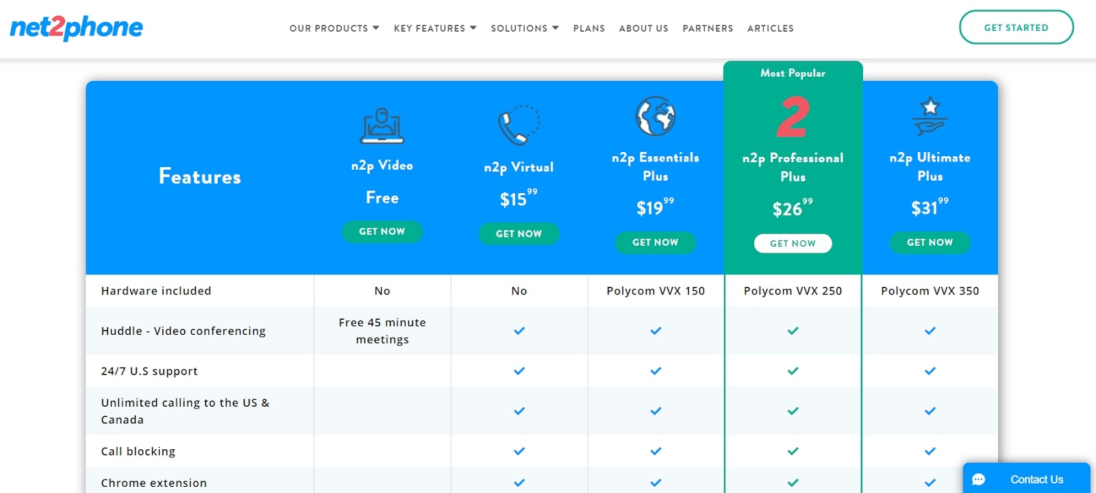 net2phone pricing plans screenshot