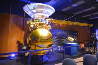 Half-scale model of NASA's Cassini spacecraft, as displayed at the Jet Propulsion Laboratory in Pasadena, California.