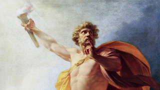 Prometheus brings fire to humanity, Heinrich Fueger (1817) Prometheus has sometimes been cited by anthropologists as a mythical symbol of humans’ conscience, and thought about the world and about himself.