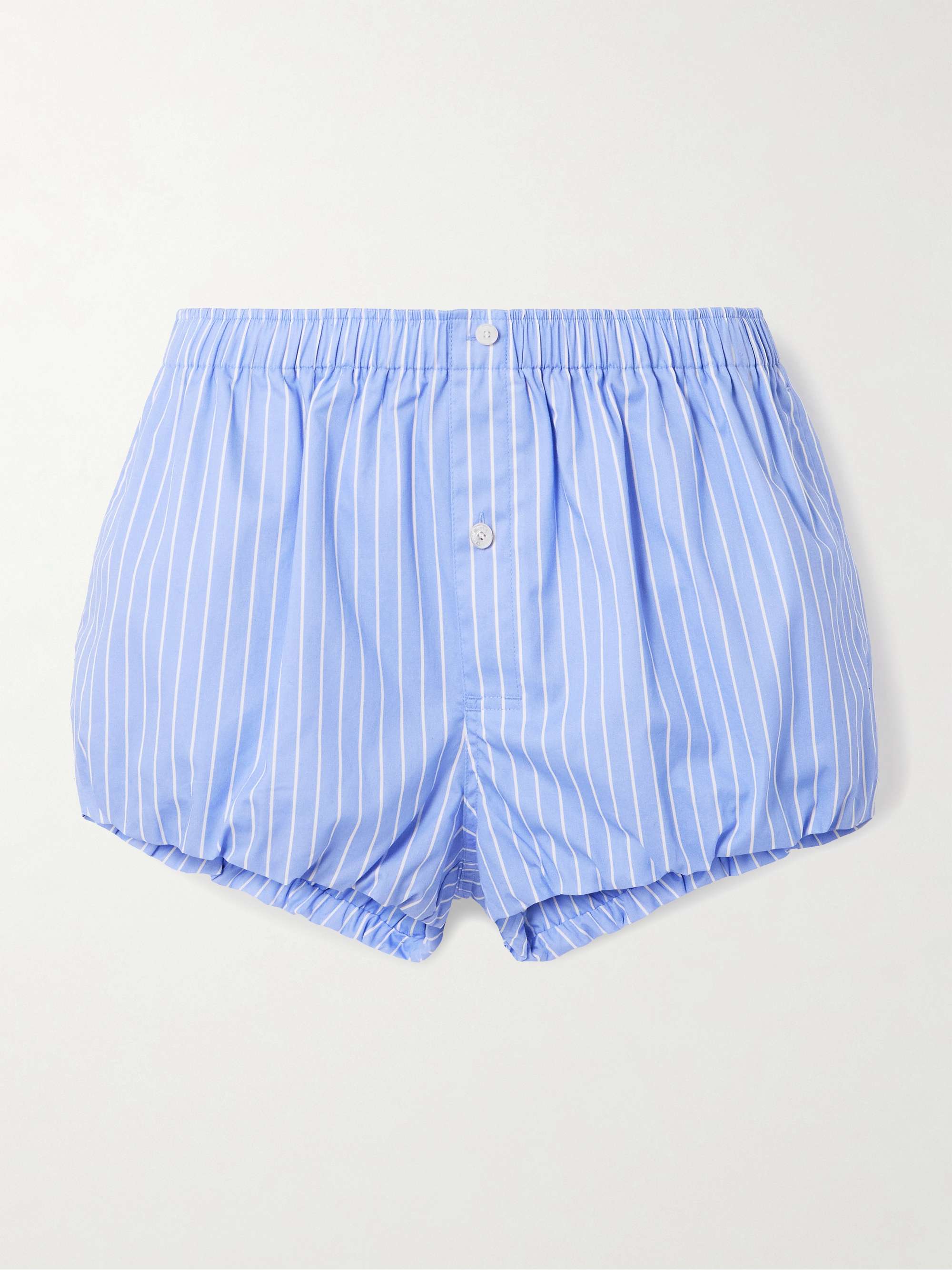 Gathered Striped Cotton-Poplin Shorts