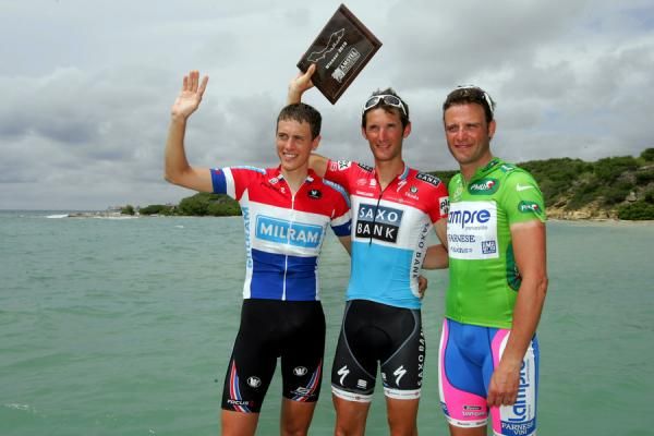 The podium (l-r): Niki Terpstra, Frank Schleck and Alessandro Petacchi.
