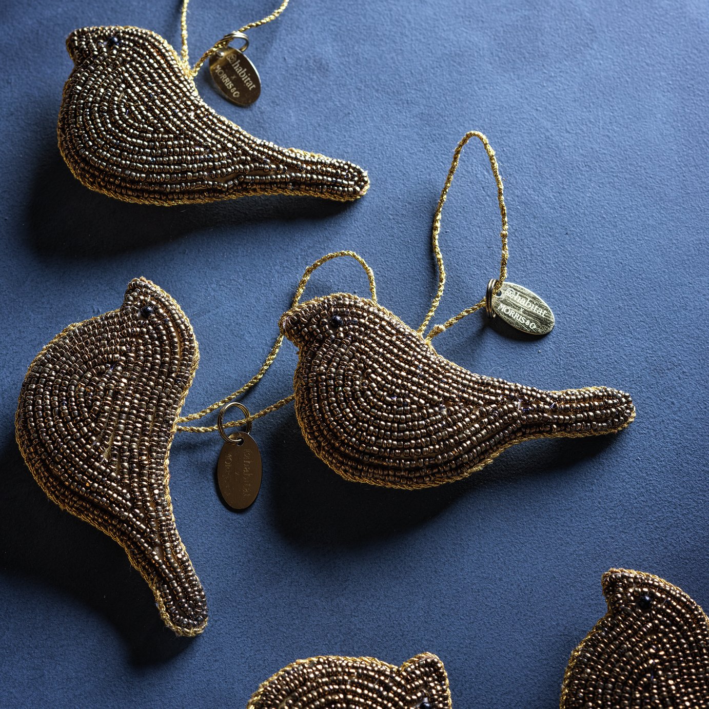 Habitat X Morris &amp;amp; Co. Gold Bead Bird Christmas Hanging Ornament- Pack of 3