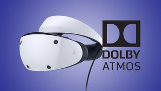 Sony PS VR 2 headset next to the Dolby Atmos logo