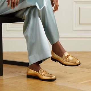 gold loafers