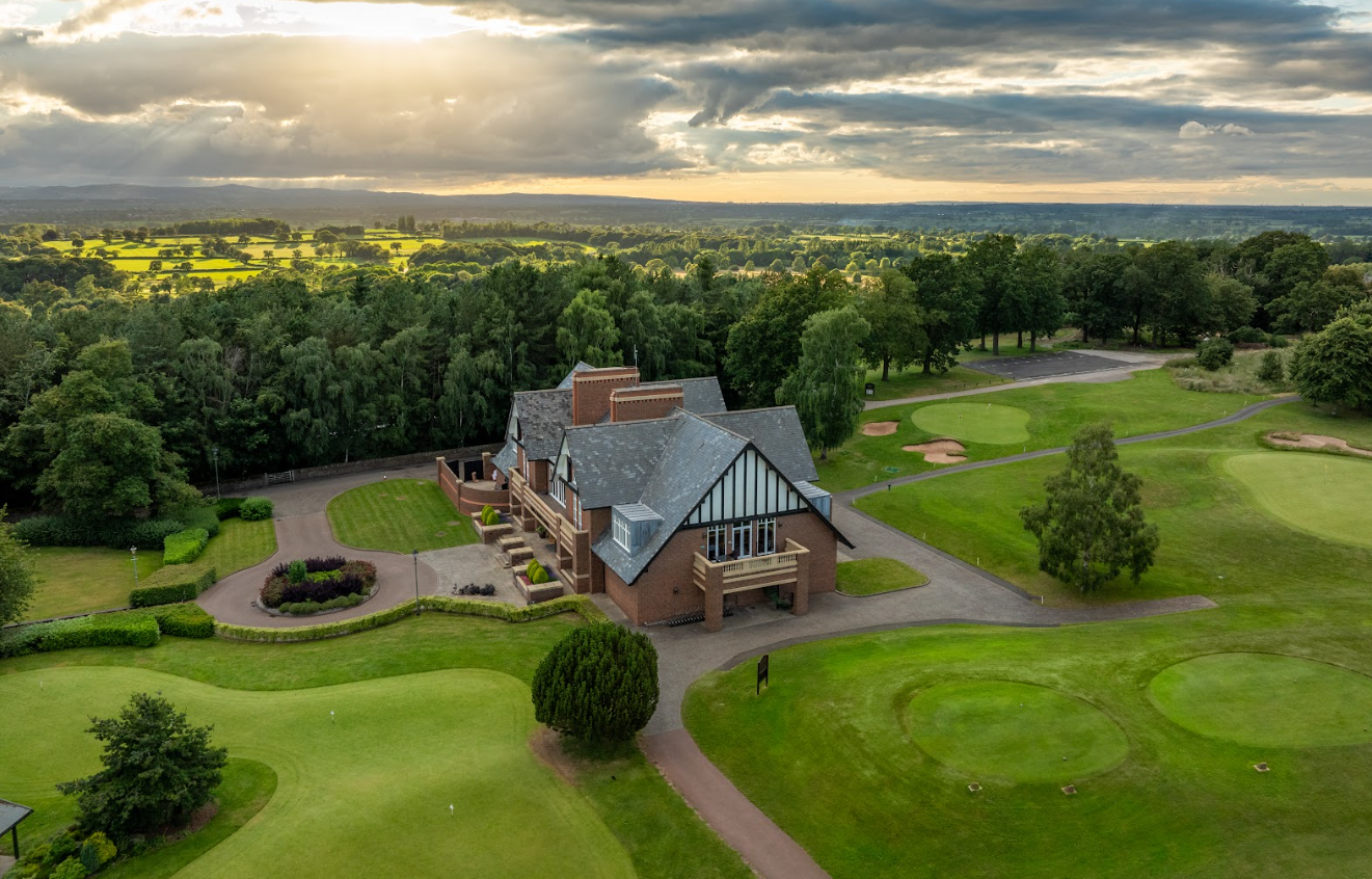 An aerial view of the clubhouse at Carden Park