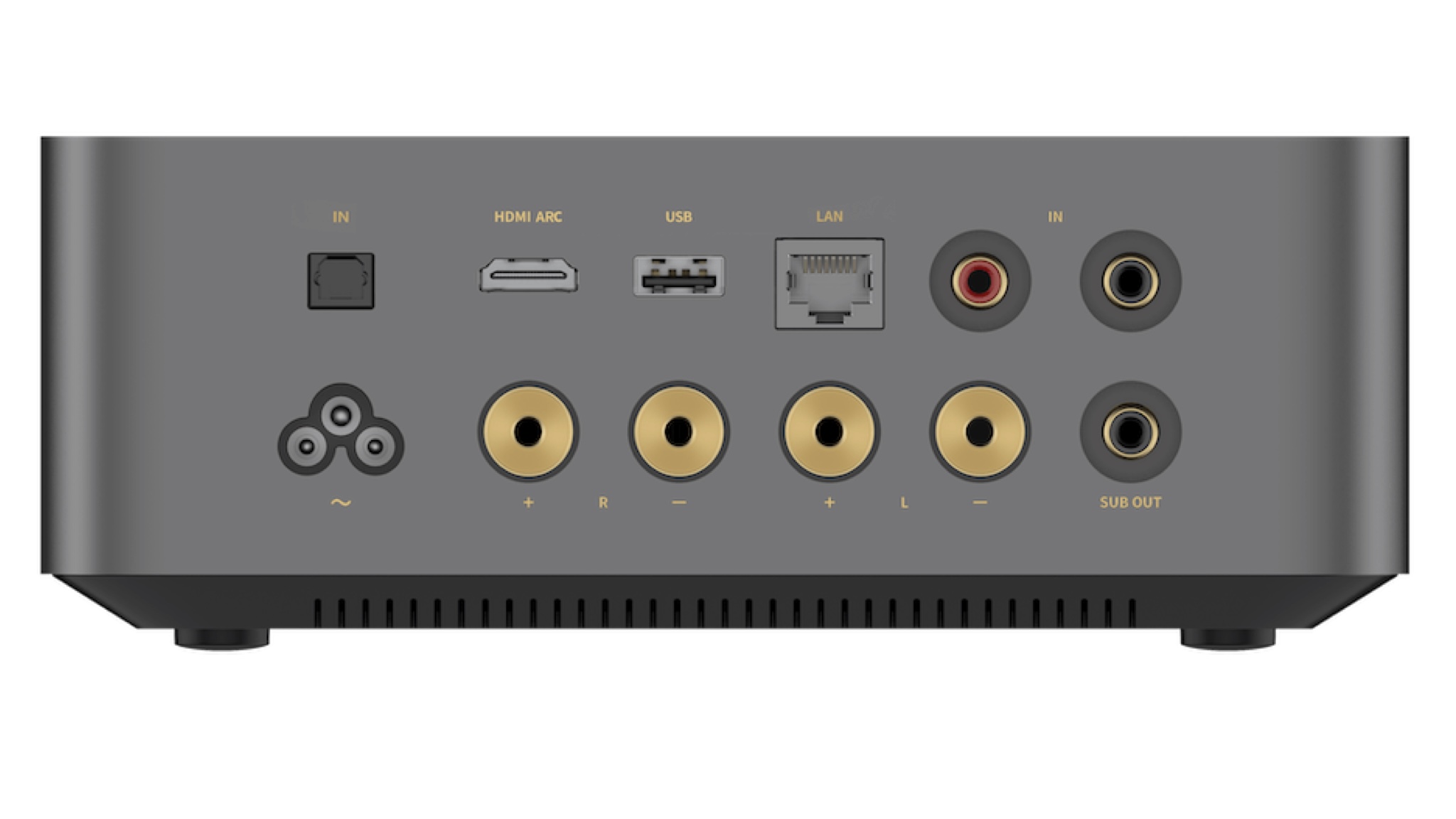 A rear view of the WiiM Amp Ultra against a white background