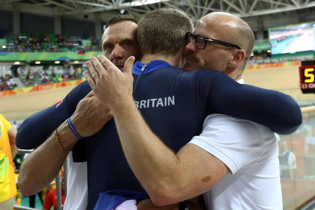 Jason Kenny celebrates his sprint win